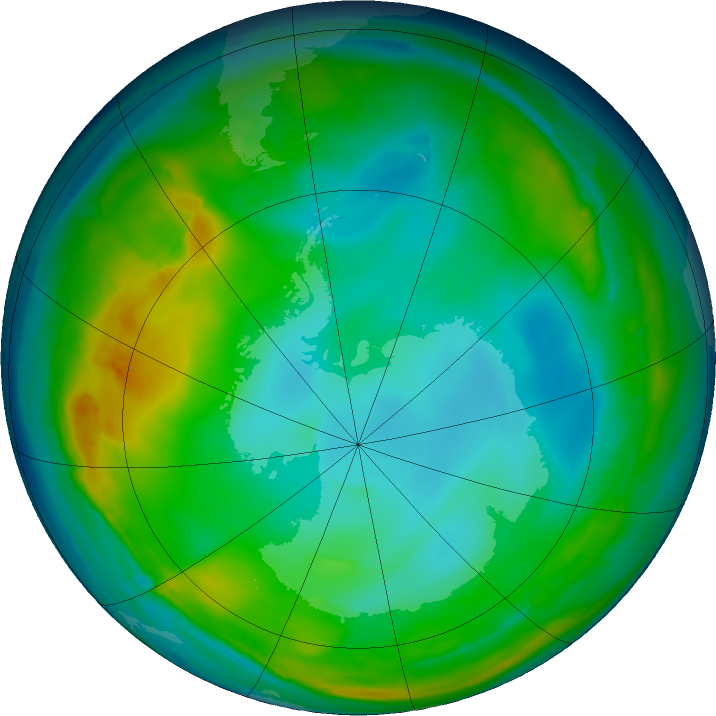 Antarctic ozone map for 16 June 2016
